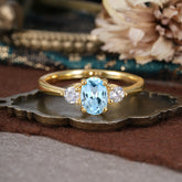 1 Carat Oval Shaped Classic Three Stone Aquamarine Wedding Ring