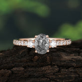 1 Carat Oval Cut Three Stone Black Rutilated Quartz Promise Ring Classic Wedding Ring