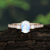 1 Carat Oval Cut Three Stone Natural Moonstone Promise Ring Classic Wedding Ring
