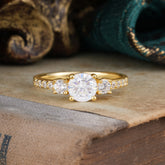 Round Cut Moissanite Engagement Ring Three Stone Promise Ring Four Claw Prong Setting