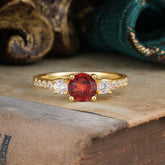 Round Cut 4 Prong Garnet Engagement Ring Three Stone Promise Ring Four Claw Prong Setting