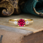 Round Cut 4 Prong Ruby Engagement Ring Three Stone Promise Ring Four Claw Prong Setting