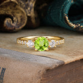 Round Cut 4 Prong Peridot Engagement Ring Three Stone Promise Ring Four Claw Prong Setting