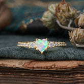 3 Prong Heart Shaped Opal Promise Ring Unique Three Stone Engagement Ring