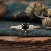 3 Prong Heart Shaped Black Onyx Promise Ring Unique Three Stone Engagement Ring