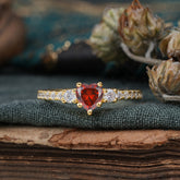 Heart Shaped Garnet Promise Ring Unique Three Stone Engagement Ring