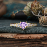 3 Prong Heart Shaped Amethyst Promise Ring Unique Three Stone Engagement Ring