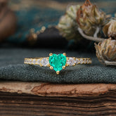 3 Prong Heart Shaped Emerald Promise Ring Unique Three Stone Engagement Ring