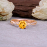 Classic Round Cut Citrine Engagement Ring with Twisted Band