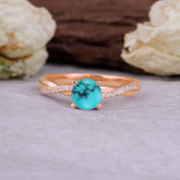 Classic Round Cut Turquoise Engagement Ring with Twisted Band