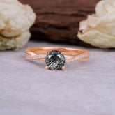 Classic Round Cut Black Rutilated Quartz Engagement Ring with Twisted Band