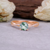 Classic Round Cut Moss Agate Engagement Ring with Twisted Band