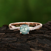 Classic Round Cut Moss Agate Engagement Ring with Twisted Band