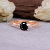 Classic Round Cut Black Onyx Engagement Ring with Twisted Band