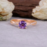 Classic Round Cut Amethyst Engagement Ring with Twisted Band