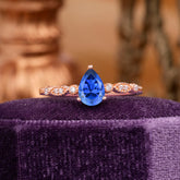 Pear Shaped Vintage Lad Sapphire Engagement Ring Beaded Promise Ring