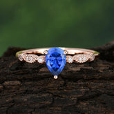 Pear Shaped Vintage Lad Sapphire Engagement Ring Beaded Promise Ring