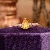 Pear Shaped Vintage Citrine Engagement Ring Beaded Promise Ring