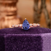 Pear Shaped Vintage Tanzanite Engagement Ring Beaded Promise Ring