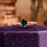 Pear Shaped Vintage Black Onyx Engagement Ring Beaded Promise Ring