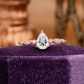 Pear Shaped Vintage Lab Diamond Engagement Ring Beaded Promise Ring