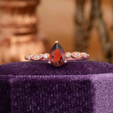 Pear Shaped Vintage Garnet Engagement Ring Beaded Promise Ring