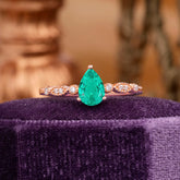 Pear Shaped Vintage Emerald Engagement Ring Beaded Promise Ring