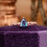 Pear Shaped Vintage Alexandrite Engagement Ring Beaded Promise Ring
