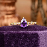 Pear Shaped Vintage Amethyst Engagement Ring Beaded Promise Ring