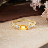1 Carat Emerald Cut Natural Citrine Engagement Ring Side Stone Promise Ring