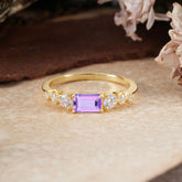 1 Carat Emerald Cut Natural Amethyst Engagement Ring Side Stone Promise Ring
