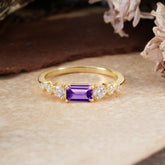1 Carat Emerald Cut Natural Amethyst Engagement Ring Side Stone Promise Ring