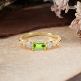 1 Carat Emerald Cut Natural Peridot Engagement Ring Side Stone Promise Ring
