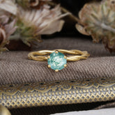 Round Cut Moss Agate Timeless Solitaire Engagement Ring with Twisted Band