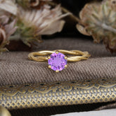 Round Cut Amethyst Timeless Solitaire Engagement Ring with Twisted Band