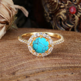 1.5ct Round Wedding Ring 8 Prong Turquoise Cluster Setting | Pave Flower Promise Ring for Women
