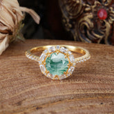 1.5 Carat Round Cut Halo Cluster Moss Agate Wedding Ring Pave Flower Promise Ring