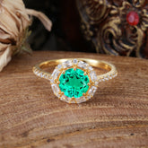 1.5ct Round Wedding Ring 8 Prong Emerald Cluster Setting | Pave Flower Promise Ring for Women