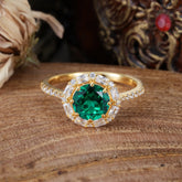 1.5ct Round Wedding Ring 8 Prong Emerald Cluster Setting | Pave Flower Promise Ring for Women