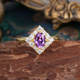 1 Carat Oval Cut Vintage Cluster Amethyst Engagement Ring