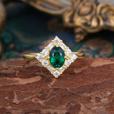 1 Carat Oval Cut Vintage Cluster Emerald Engagement Ring
