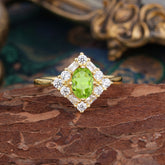 1 Carat Oval Cut Vintage Cluster Peridot Engagement Ring