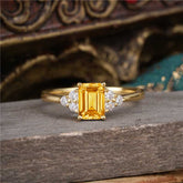 1CT Emerald Cut Citrine Classic Side Stone Engagement Ring