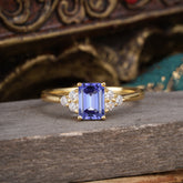 1CT Emerald Cut Tanzanite Classic Side Stone Engagement Ring