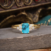 1CT Emerald Cut Turquoise Classic Side Stone Engagement Ring