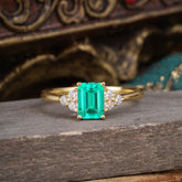 1CT Emerald Cut Emerald Classic Side Stone Engagement Ring