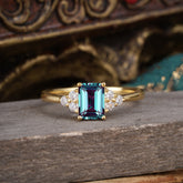 1CT Emerald Cut 4 Prong Alexandrite Classic Side Stone Engagement Ring