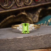 1CT Emerald Cut Peridot Classic Side Stone Engagement Ring