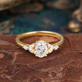 1 Carat Oval Cut 4 Prong Moissanite Ring Classic Side Stone Engagement Ring