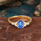 1 Carat Oval Cut Sapphire Ring Classic Side Stone Engagement Ring